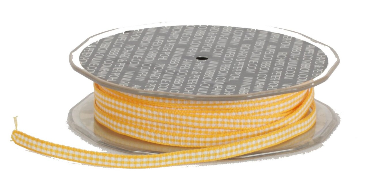 The Ribbon People Sunshine Yellow and White Checkered Woven Edge Craft Ribbon 0.18" x 110 Yards